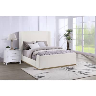 Vindra Cream Upholstered Wingback Platform Sleigh Bed