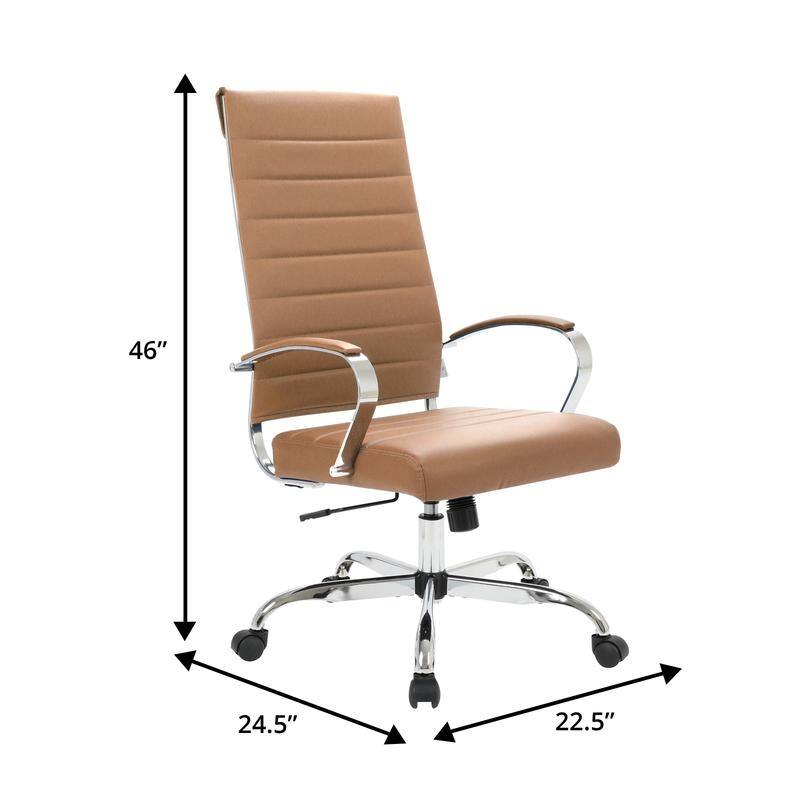 Benmar High-Back Leather Office Desk Chair in Stainless Steel Frame Adjustable Height Tilt Lock 360 Swivel Ergonomic Chair