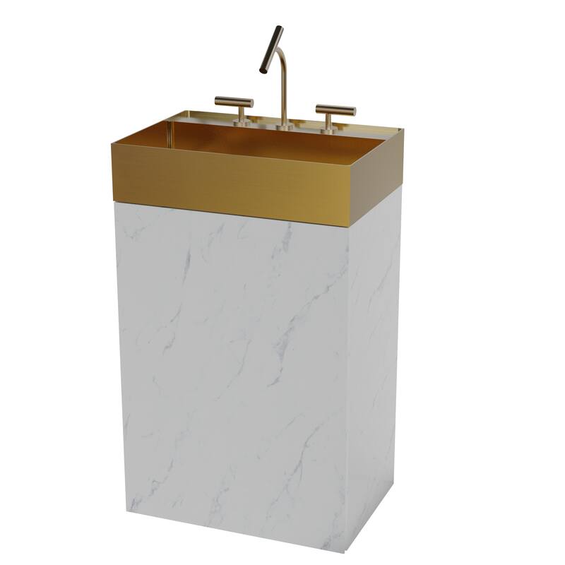 Modern Marble Bathroom Vanity, Roca 20" Freestanding Cabinet with Brushed Gold Stainless Steel Integrated Sink