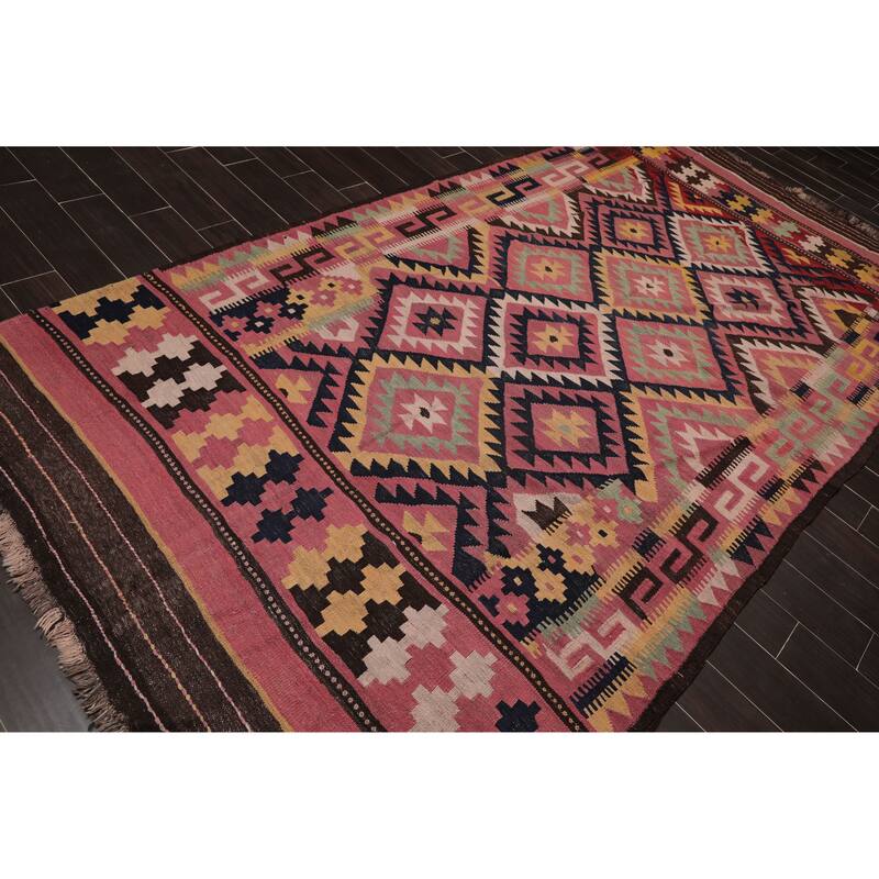 Hand Knotted Southwestern Turkish Kilim Rose,Chocolate Persian Oriental Area Rug Wool Traditional Oriental Area Rug (Palace)
