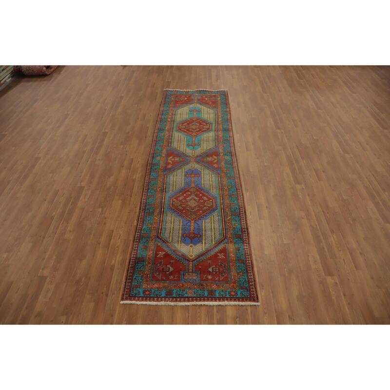 Hand Knotted Oriental 100% Wool Carpet Traditional Geometric Multi-Colored Ardebil Runner Rug - 10' 9'' X 3' 2''