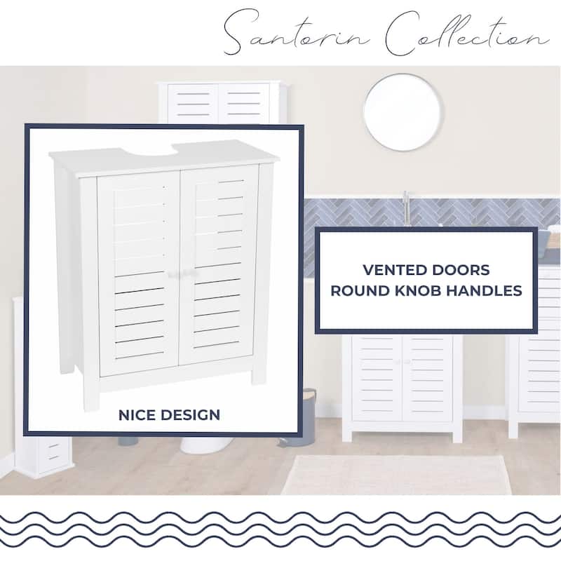 Santorin White Bathroom Vanity Under Sink Cabinet with U-Shaped Cut-Out, Double Vented Doors - 24"L x 11.8"D x 27.9"H