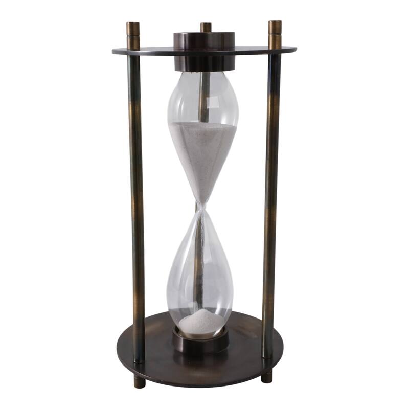 Modern Metal and Glass Hourglass Timer with Frame and Built-In Compass - 8" x 8" x 15" - Bronze