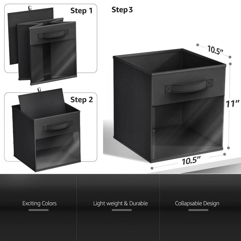 Sorbus 11" Storage Bin with Clear Window – 6-Pack Foldable Fabric Organizers - 10.5” L x 10.5” W x 11” H