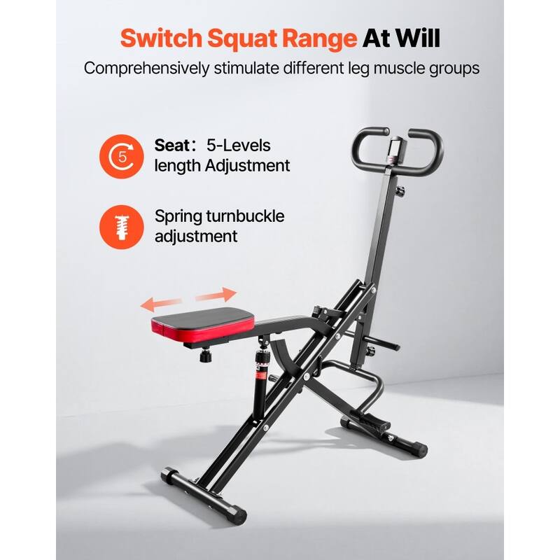 Black Steel Deep Squat Machine with 12-Level Hydraulic Resistance and Adjustable Seat - 35.4 x 22.8 x 44.1 in