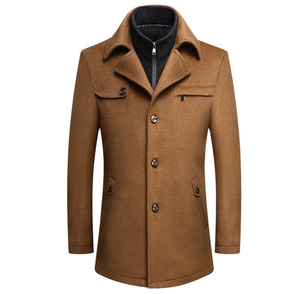 Men's Winter Wool Coats Slim Fit Single Breasted Trench ...