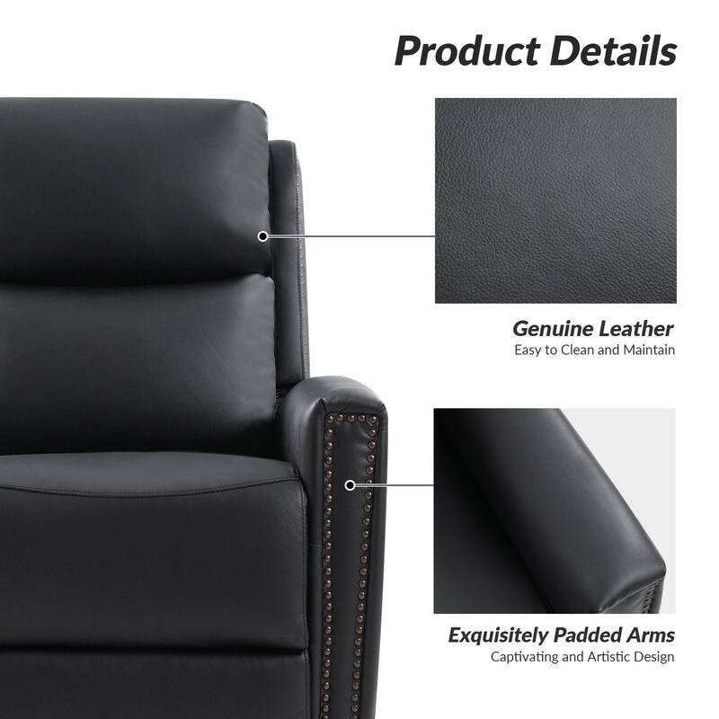 Fiacro 30.31"Wide Modern Genuine Leather Wingback Swivel Rocker Recliner with Nailhead Trims