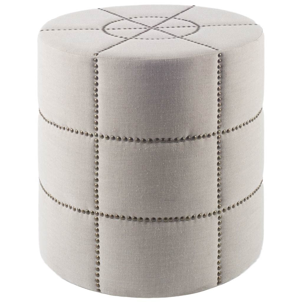 20 Inch Cream Fabric Tufted Round Footstool Upholstered Ottoman for Living Room