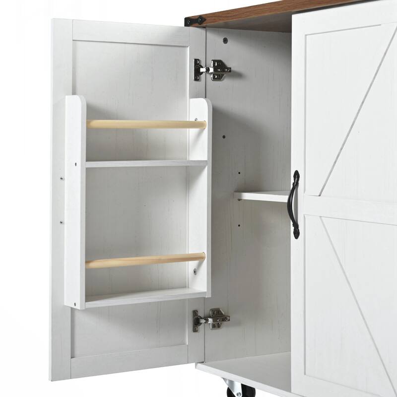 Kitchen Storage Island with Internal Storage Rack, Drop Leaf, Spice Rack, Rolling Kitchen Cart on Wheels