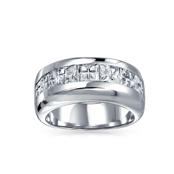 CLOSEOUT Stainless Steel Checkered Stripe CZ Band Ring Size 5-14 