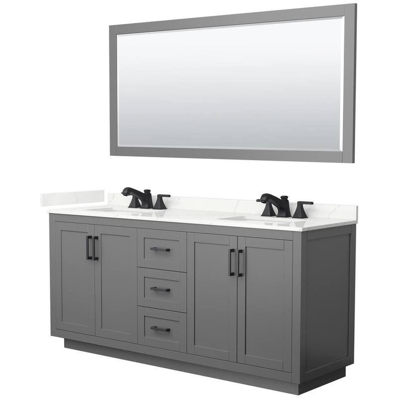 Wyndham Collection WCF292972D-QTZ-US3M70 Miranda 72" Free Standing - Dark Gray / Giotto Quartz Top / Matte Black