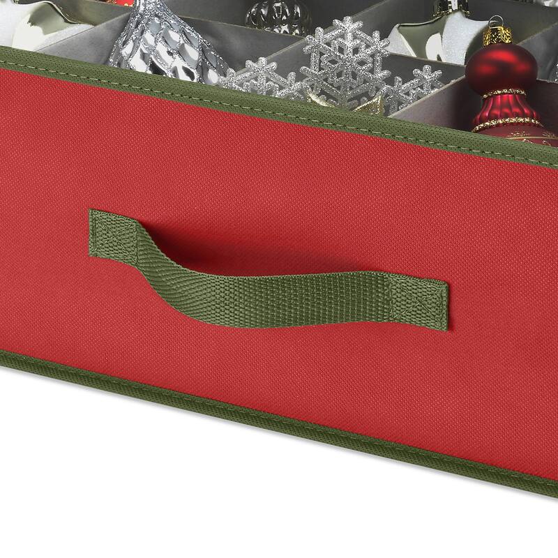 Whitmor Christmas 28-Section Ornament Box, Red with Green Trim