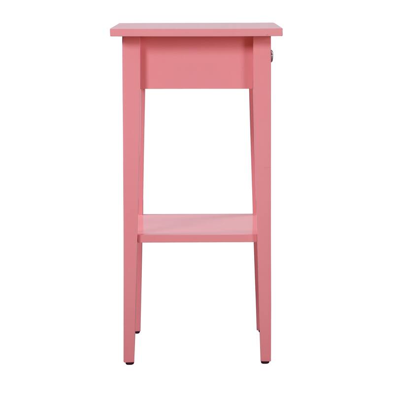 Pink Nightstand 28x18x14 Stylish Bedside Table with Cheerful Finish, Compact Drawer Storage and Sleek Contemporary Look