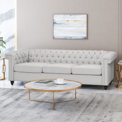 Grey Fabric 3-Seater Chesterfield-Style Sofa