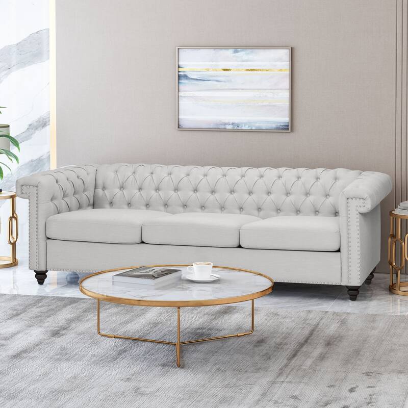 Lasting Chesterfield 3-Seat Sofa with Tufted Backrest - Grey