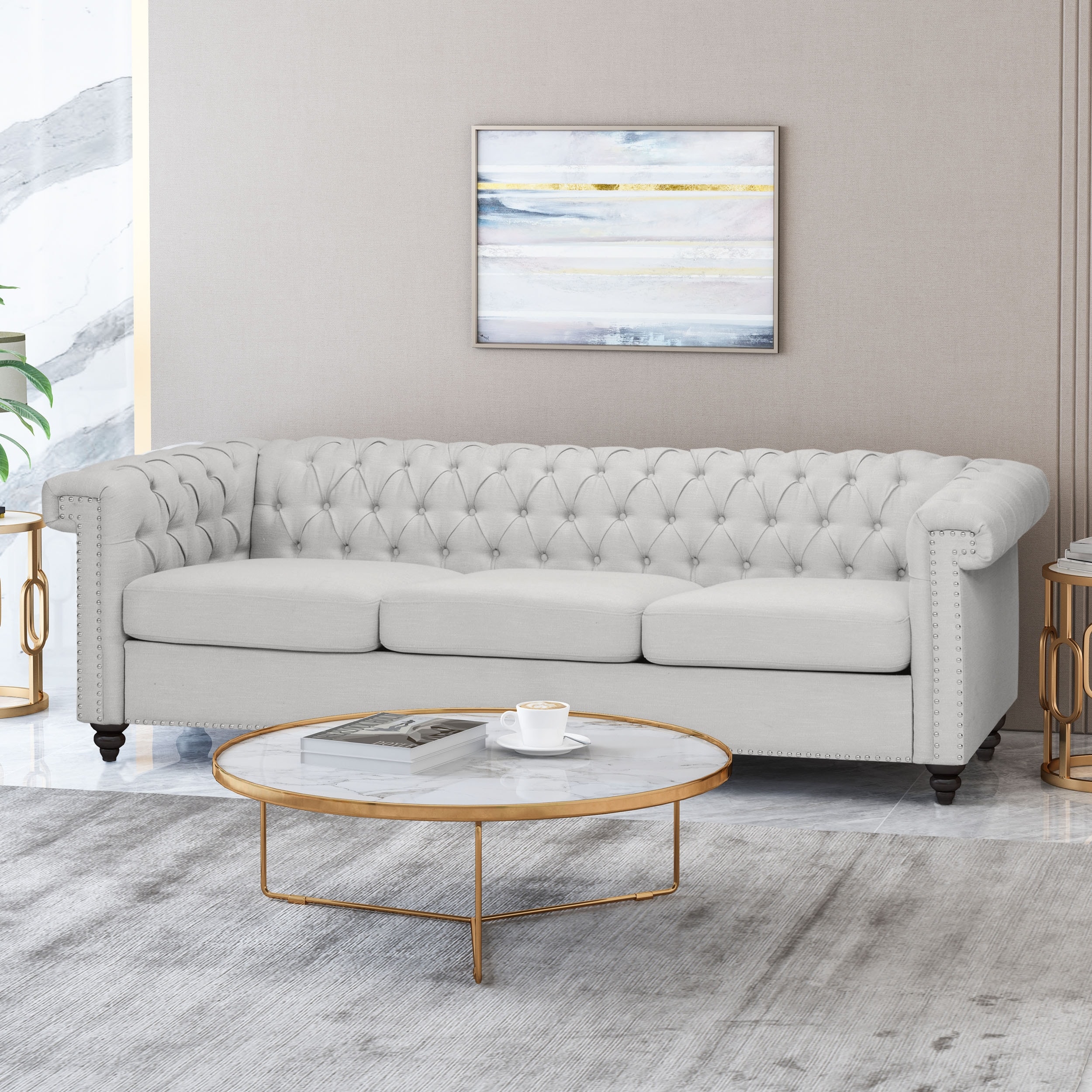Lasting Chesterfield 3-Seat Sofa with Tufted Backrest