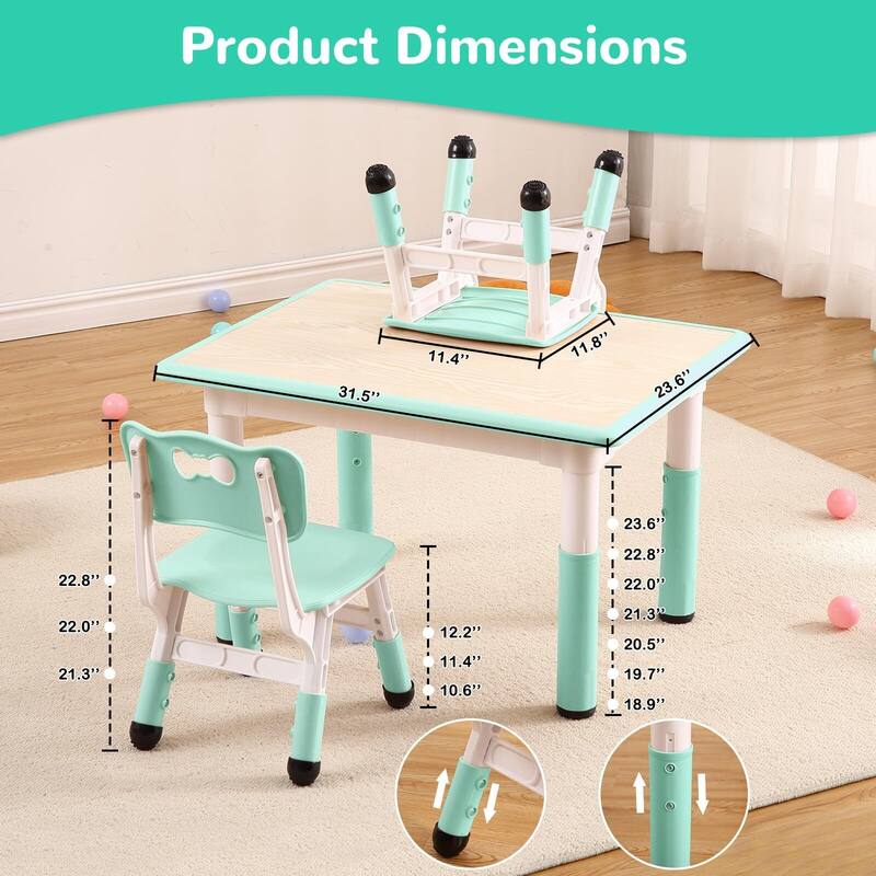 Kids Table and 4 Chair Set - Height Adjustable