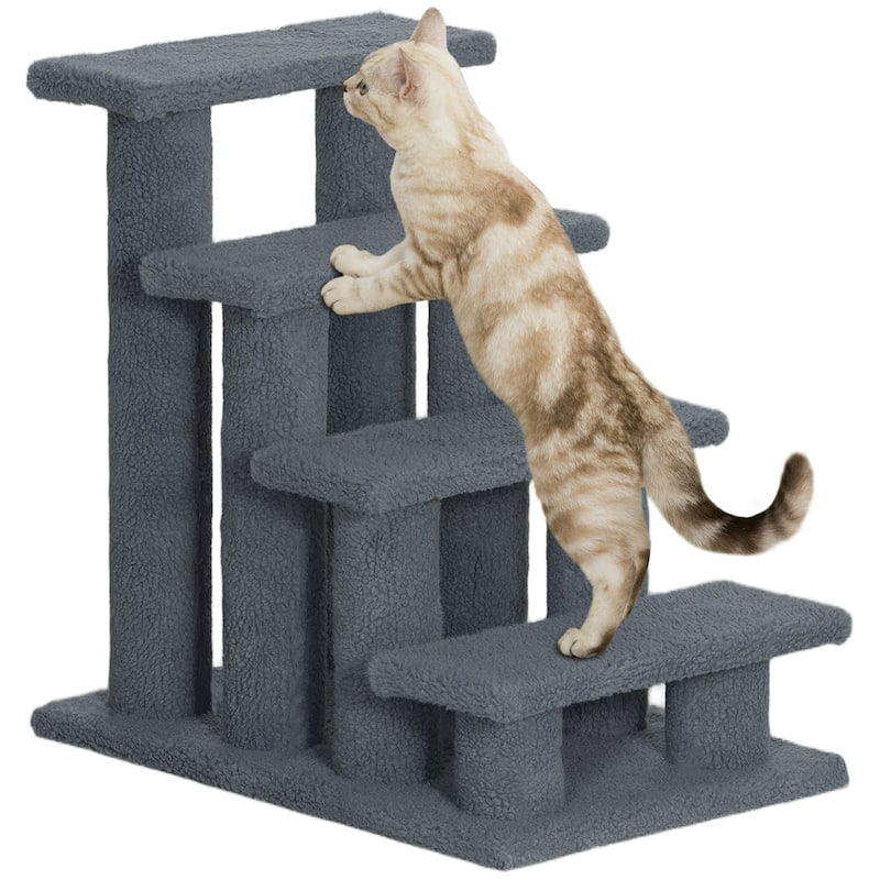 PawHut 25" 4-Step Multi-Level Carpeted Cat Scratching Post Pet Stairs - Grey