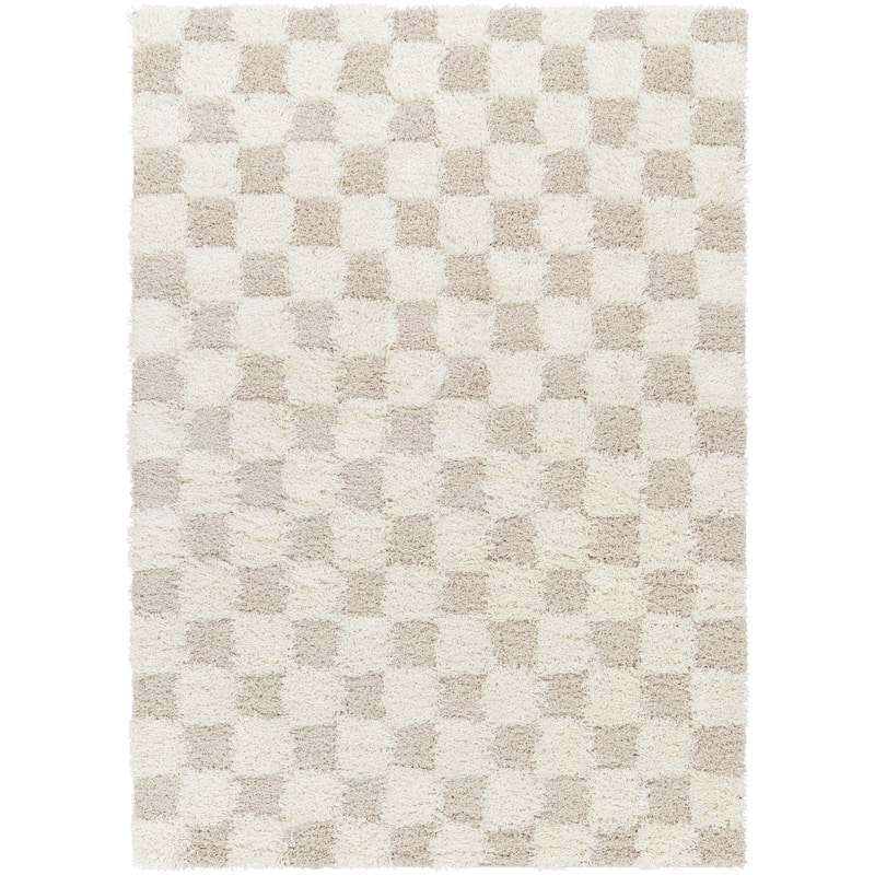 Livabliss Urban Shag Scandinavian Checkered Area Rug - 2' 7" x 7' 3" - Cream/Light Beige
