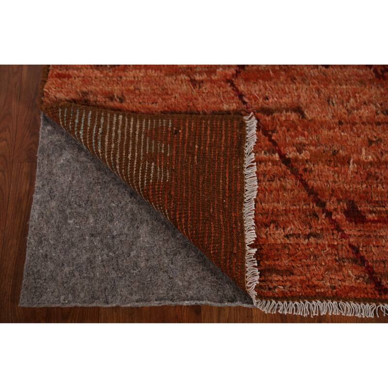 Orange Tribal Moroccan Oriental Rug Hand-Knotted Tribal Wool Carpet - 7'0" x 9'7"
