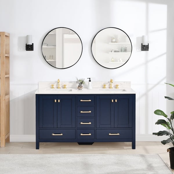 slide 2 of 18, PROOX 60 inch Freestanding Bath Vanities with Engineered Culture Marble Top Undermount Sink - 60"