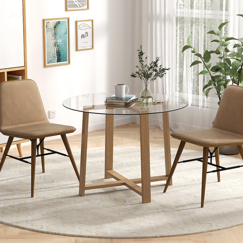Gymax 42'' Round Glass Dining Table w/ 0.3'' Tempered Glass Tabletop