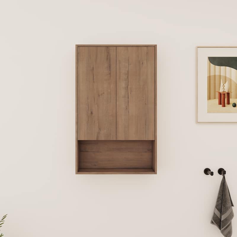 Bathroom Side Cabinet In 12/24 Inch, Floating Side Cabinet With Soft Close Door and Shelf - 23.31''W×5.88''D×37.38''H - Imitative Oak