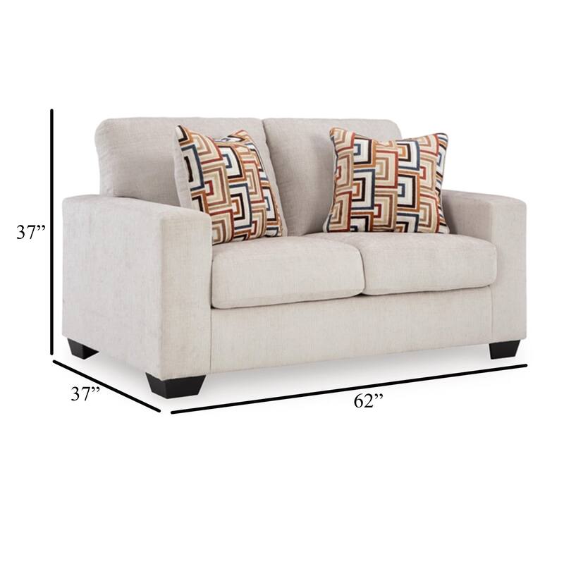 Avie Loveseat, 2 Accent Pillows, White Ivory Polyester, 62 Inch