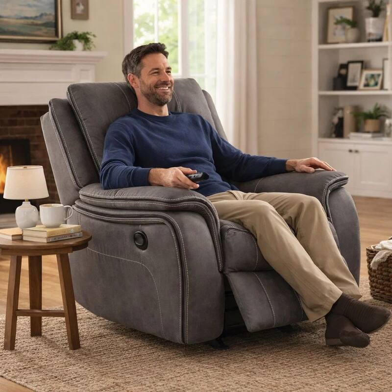 Heny Manual Glider Recliner Chair, Plush Dark Gray Pillow Top Arms
