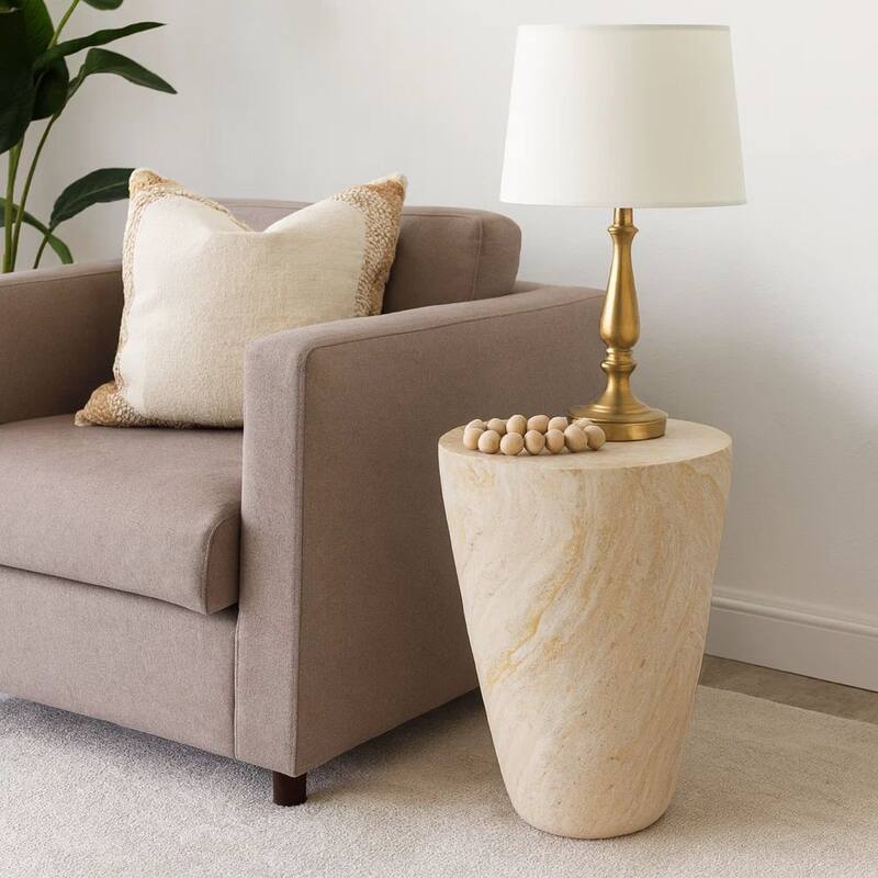 Archi Plant Stand Table, Tapered Marbled White Resin Base 18 Inch