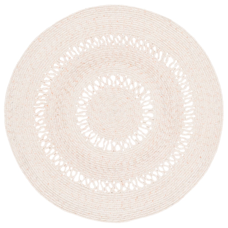 SAFAVIEH Handmade Braided Itala Wool Rug - 5' Round - Peach/Ivory