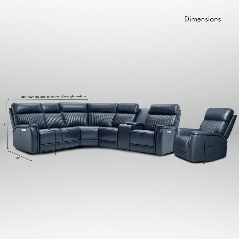 105" W Genuine Leather Power Sectional with Recliner Sofa Set with Triple Power, Single Console, USB&USB-C Ports