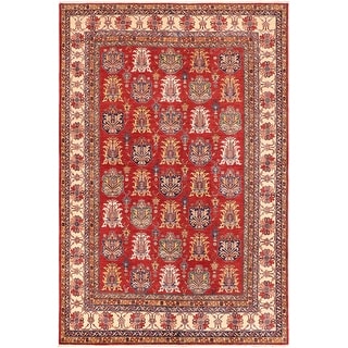 Southwestern Super Kazak Selene Red/Beige Hand Knotted Wool Rug - 10'1'' x 14'0''