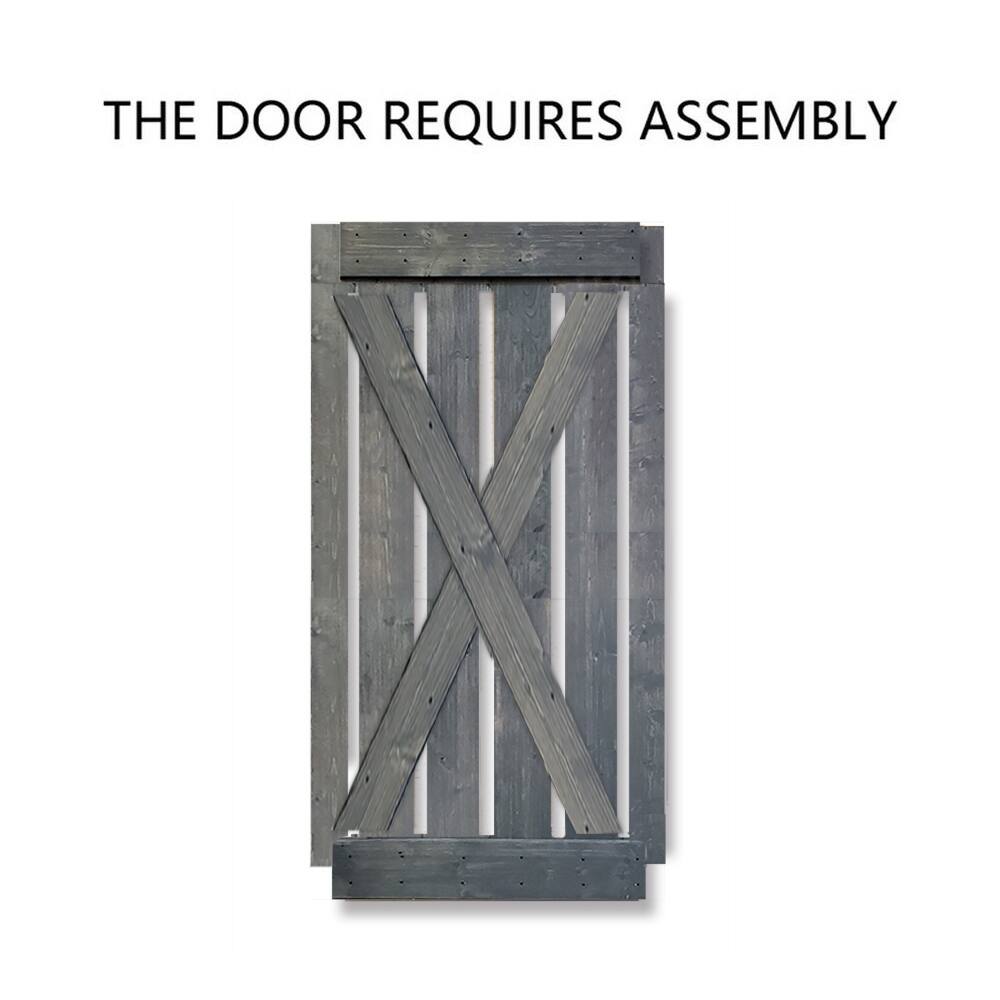 38 in x 84 in Gray Stained X Style Wood Barn Door w/ Sliding Hardware ...