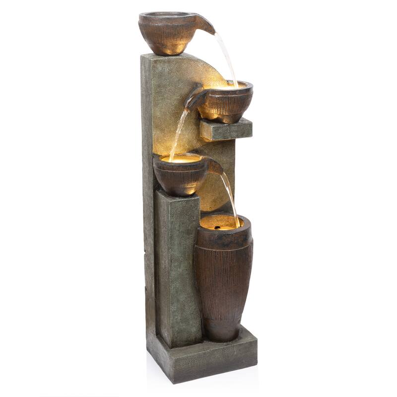 4-Tier Cascading Pot and Bowl Fountain w/ Warm White LED