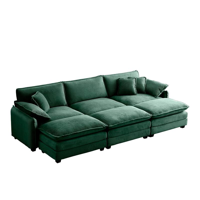 3-seater Corduroy Modular Sectional Sofa Set with Ottomans