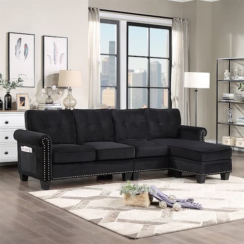 Merax Modern Upholstered 4-Seat Sectional Sofa with Storage Ottoman