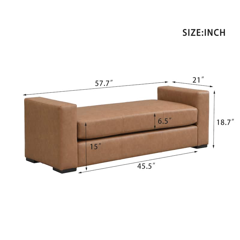 Entryway Bench, 57.70" Stylish Faux Leather Bench with Square Armrests