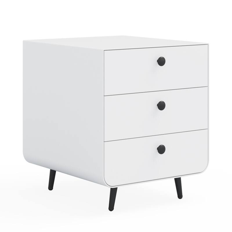 Modern 3-Drawer Steel Night Stand with Circular Handle for Bedroom or Living Room