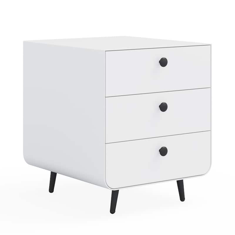 Modern Night Stand Storage Cabinet , Steel Cabinet With 3 Drawers, Bedside Furniture, Circular Handle
