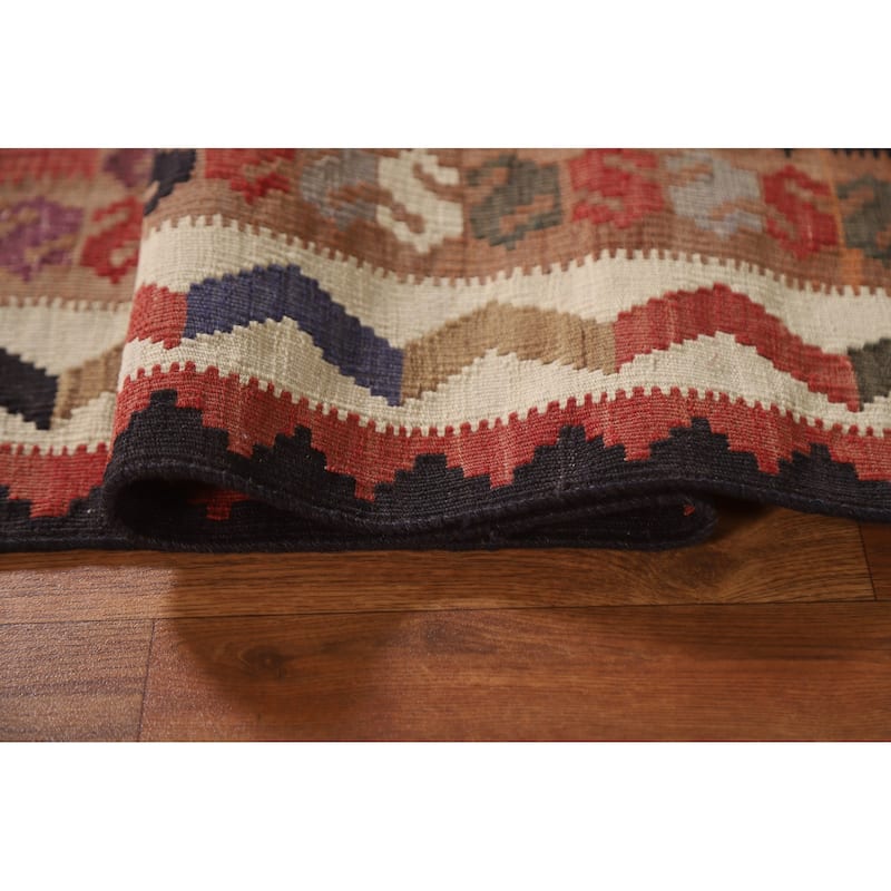 Checkered Kilim Qashqai Persian Vintage Rug Flatweave Wool Carpet - 4'6"x 7'8"