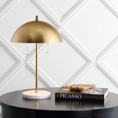 Jennifer 20.7" Dome Metal with Marble Base LED Table Lamp, Gold/White by JONATHAN Y
