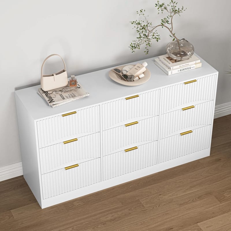 9-Drawer Wooden Dresser, 63" Large Deep Chest of Drawers with Ample Storage
