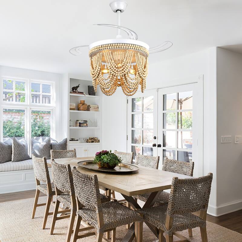 Bella Depot 42" Bohemian Retractable Ceiling Fan with Remote and Light 6-speed Reversible DC Motor