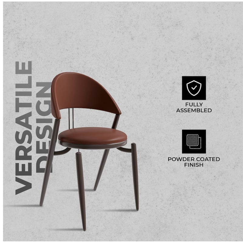 Venice Upholstered Leather Dining Chair (Set of 4) Open Back Accent Side Chair with Iron Legs