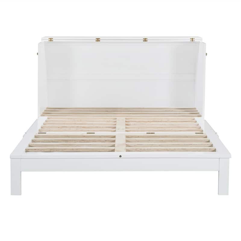 Full/Queen Size Murphy Bed Wall Bed with a Large Drawer, Wooden Space Savig Murphy Cabinet Bed, Folding Murphy Bed Chest