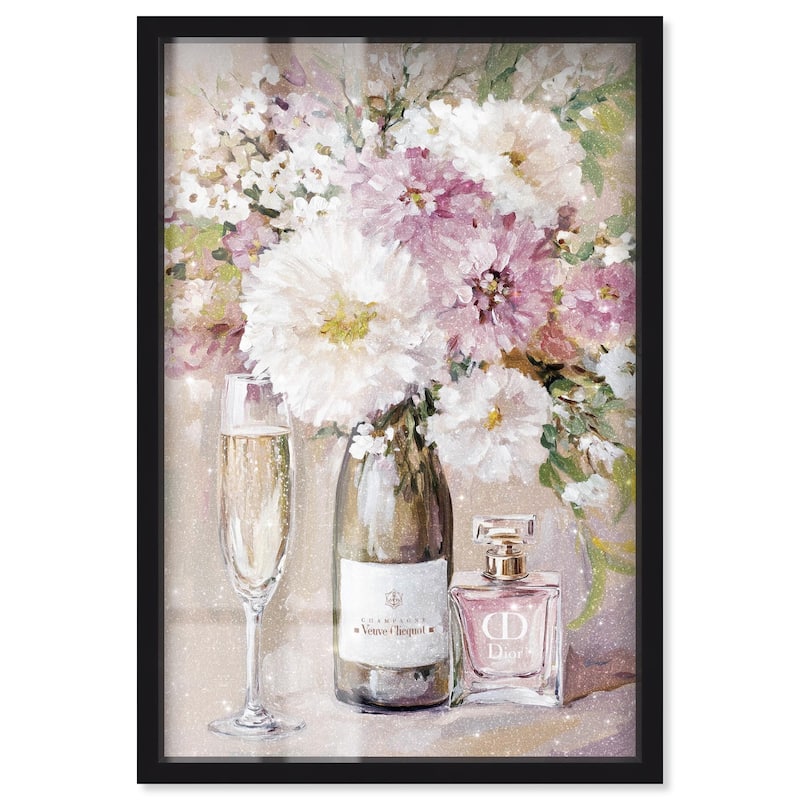 Light Floral Champagne Vase Shadowbox by Art Remedy - Black - 36" x 54"