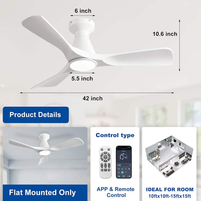 Ceiling Fan Without Light: 42-52 Inch 3 Blade Indoor Outdoor Fans for Patios