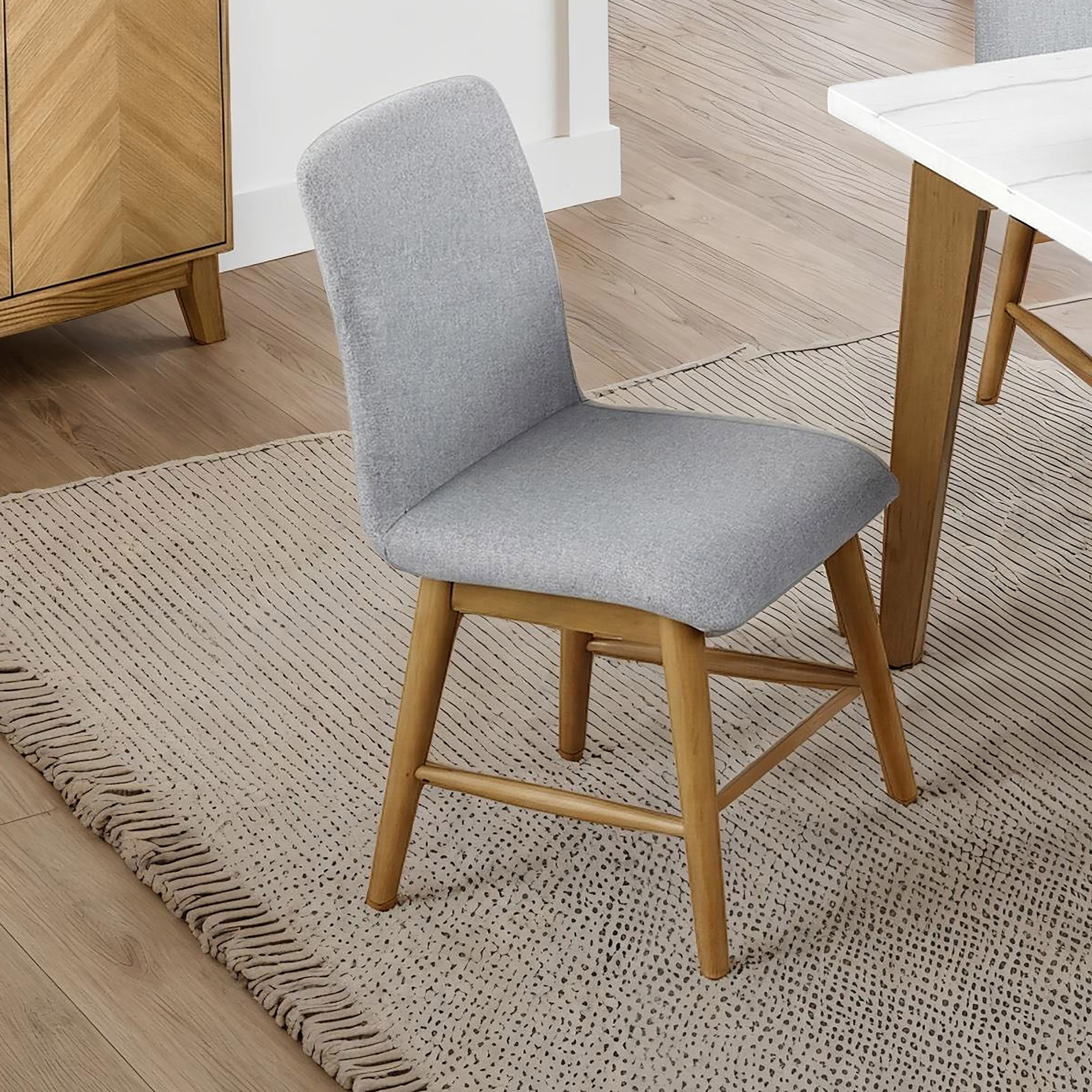 Furniture of America Tavero Natural Wood Grey Fabric Upholstered Dining Chair with Tapered Legs (Set of 2)