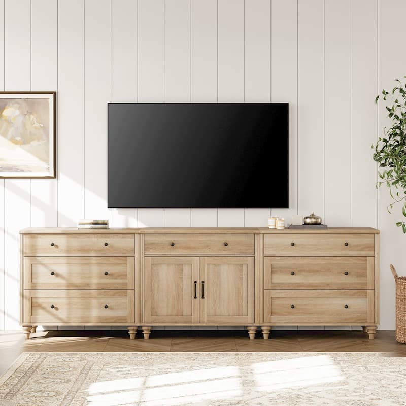 Farmhouse TV Stand with Doors and Drawer﻿
